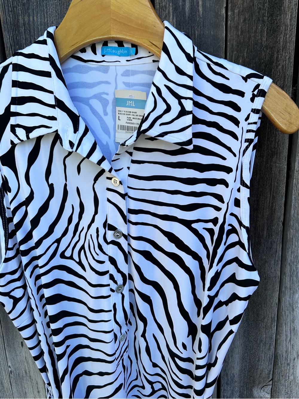 NWT J. McLaughlin Dolly Sleeveless Shirt Collar Dress Zebra White Black L - Picture 7 of 16
